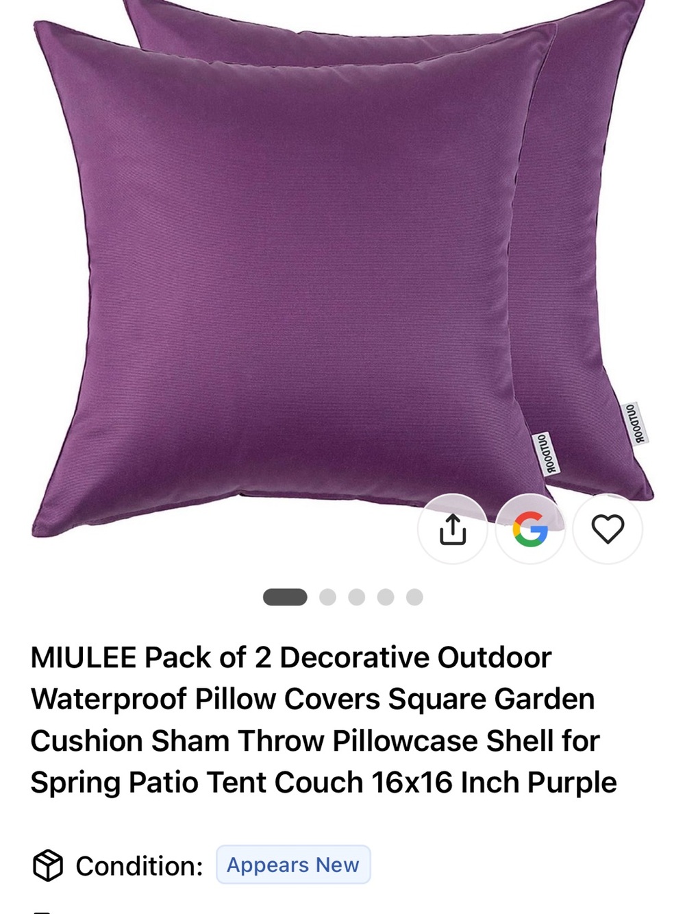 MIULEE Purple Outdoor Decorative Pillow Covers - Pack of 2